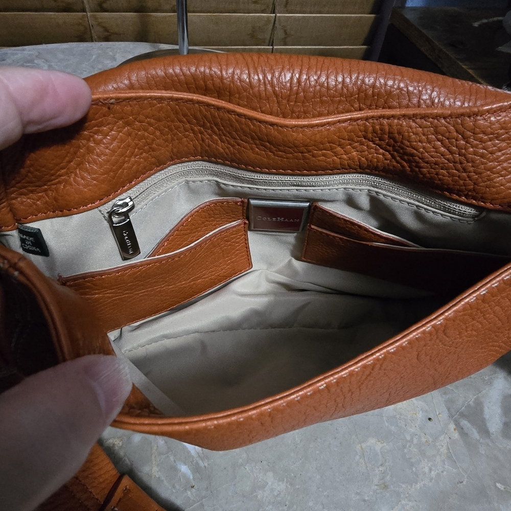 Cole Haan Rustic Orange Pebbled Leather Flap Shoulder Bag - Picture 13 of 15